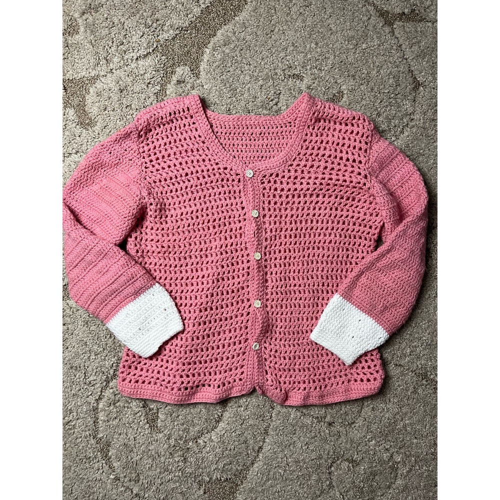 Crochet knit cardigan handmade button down size XL